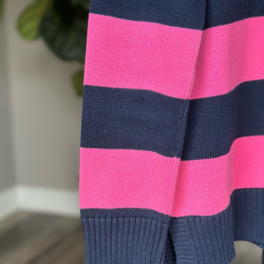 Lauren Ralph Lauren Pink Navy Striped Collared Rugby Long Sleeve Sweater Shirt - Picture 11 of 12